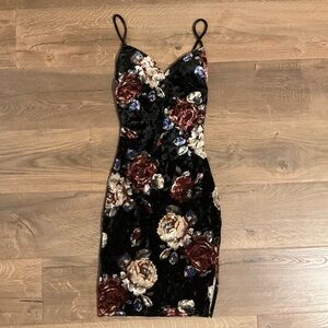 Olive Tree floral velvet mini dress with padded cups, XS